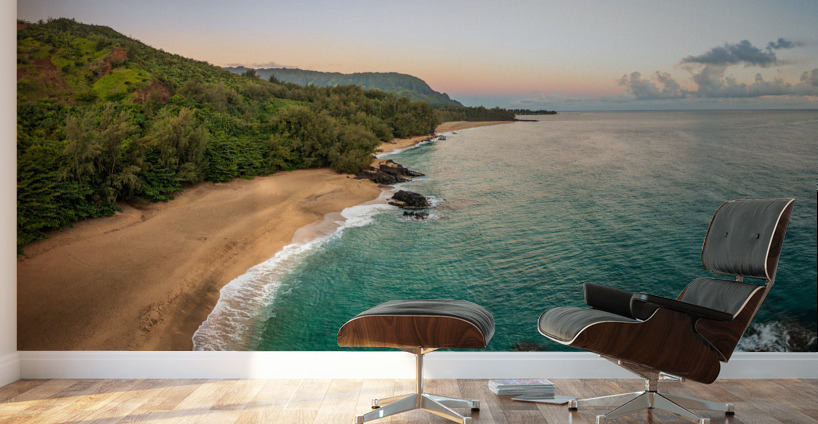 Aerial beach view of Lumahai Beach on the north shore of Kauai Wall Murals