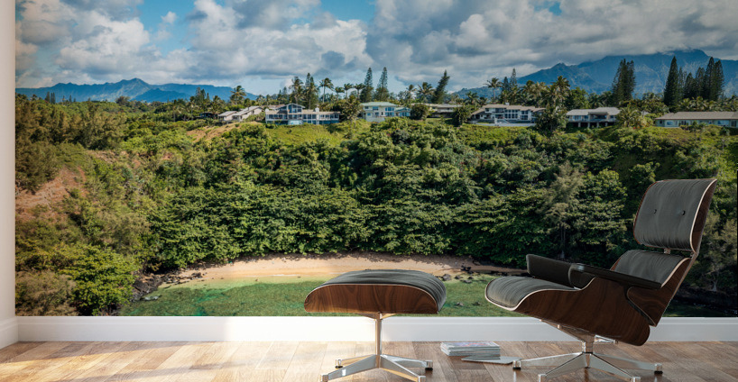 Aerial overview of Sealodge beach in Princeville on Kauai Wall Murals