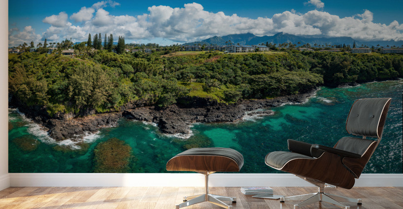 Rugged coastline of Sealodge beach in Princeville on Kauai Wall Murals