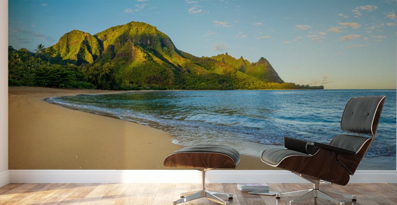 Early morning sunrise over Tunnels Beach on Kauai in Hawaii Wall Murals