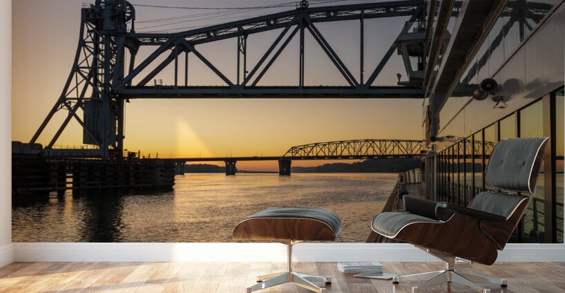 River cruise boat sails under Wabash Railroad bridge Wall Murals