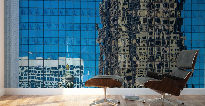 Complex reflections of a modern skyscraper in St Louis office bu Wall Murals