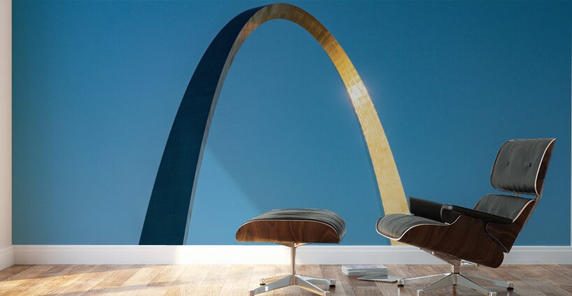 Unusual view of Gateway Arch at sunrise against blue sky Wall Murals