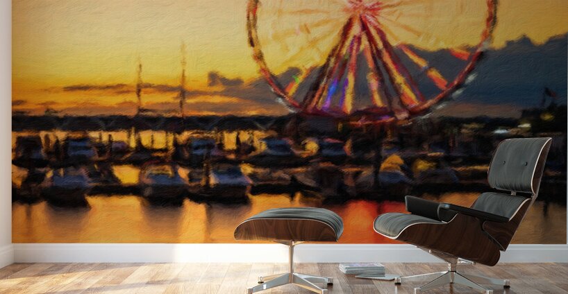 Impressionistic view of Ferris wheel at National Harbor at sunse Wall Murals