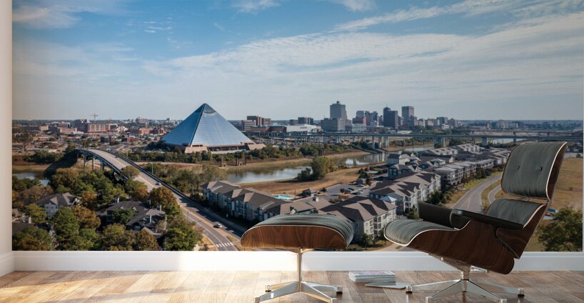 City skyline of Memphis in Tennessee with low water Wall Murals