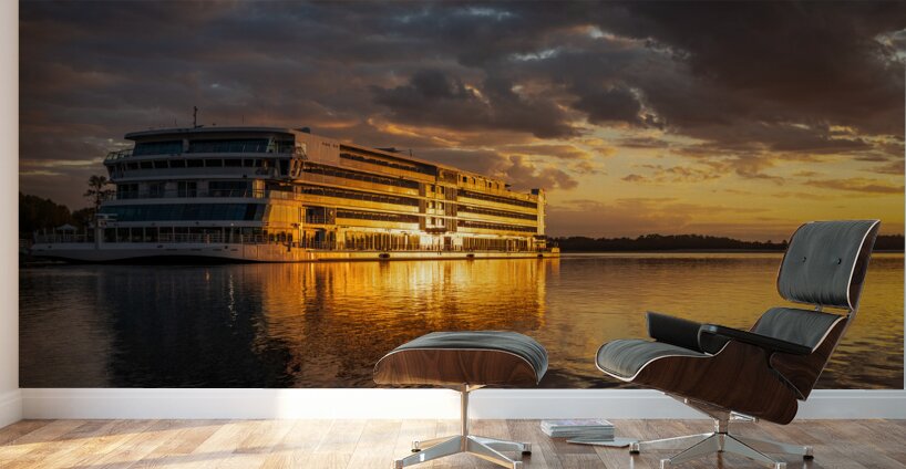 Sunset over Viking Mississippi river  cruise boat near Vicksburg Wall Murals