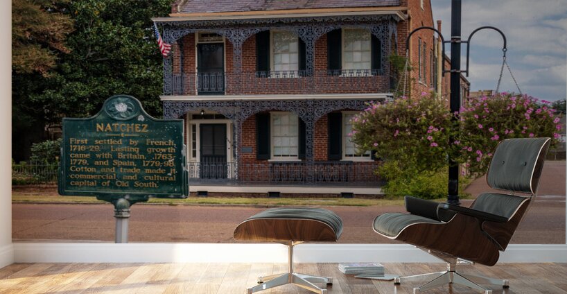 Facade of antebellum home in Natchez in Mississippi Wall Murals