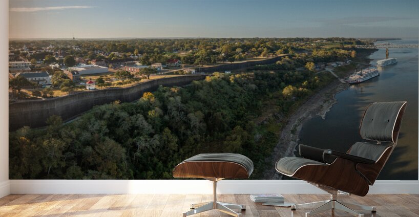 Modern and old river cruise boats docked in Natchez Mississippi Wall Murals