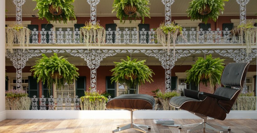 Traditional wrought iron balcony on brick New Orleans house Wall Murals