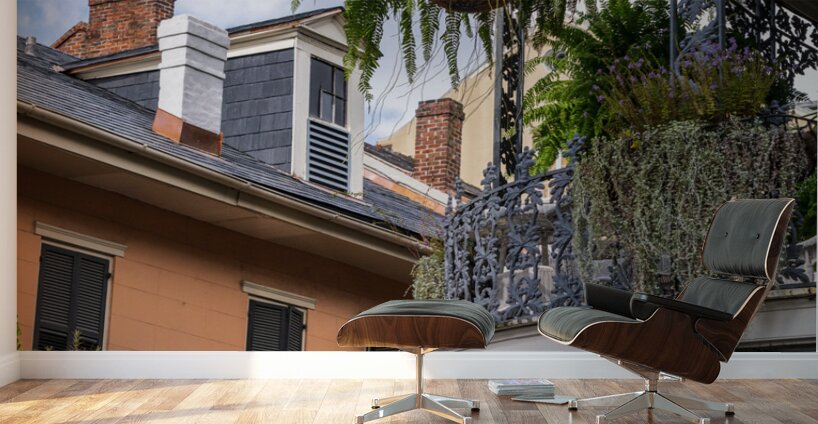 Traditional wrought iron balcony on brick New Orleans house Wall Murals