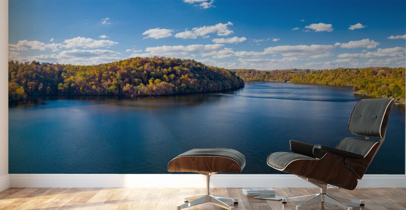 Aerial panorama of fall colors on Cheat Lake Morgantown WV with Wall Murals