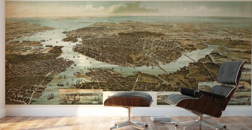 Restored birds eye panorama of Norfolk VA in 1892  Wall Murals