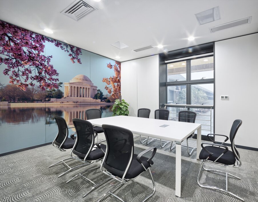 Beautiful early morning Jefferson Memorial with Cherry blossoms Wall Printing