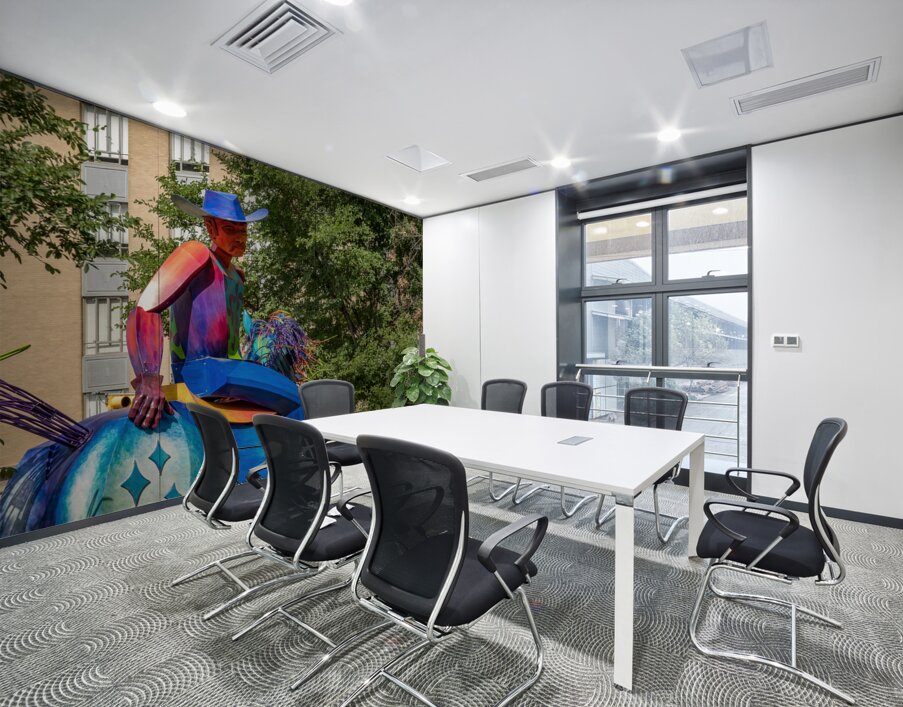 Tracking the end of the rainbow scuplture of cowboy on horse in  Wall Printing