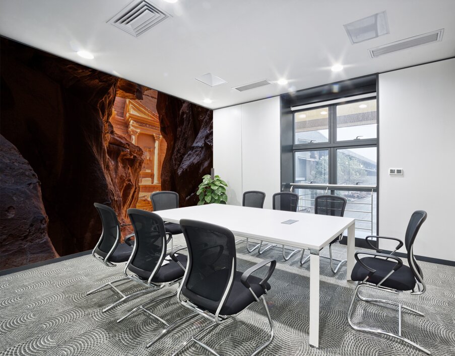 Petra Treasury building facade seen through narrow gorge Wall Printing