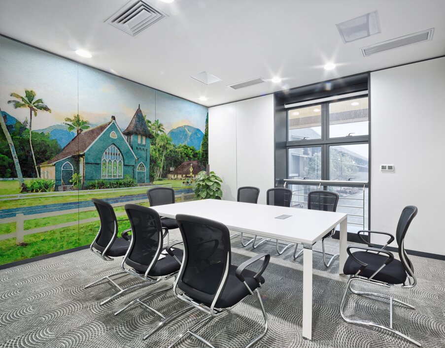 Waioli Huiia Church stands in Hanalei Kauai in watercolor Wall Printing