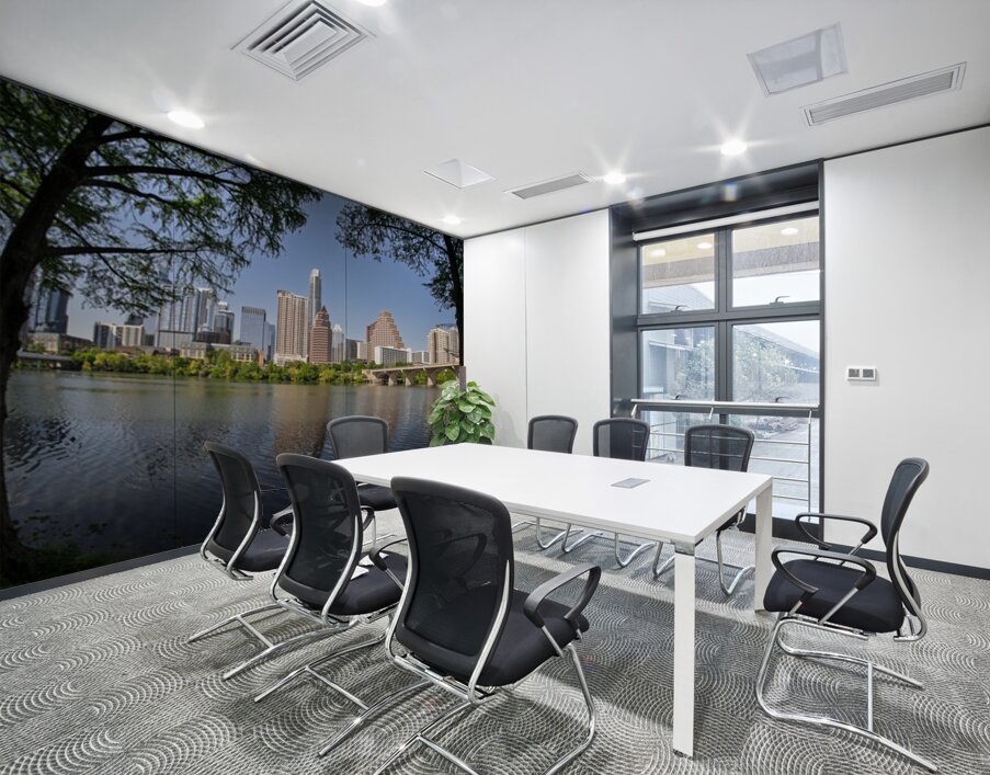 Fisheye lens view of Austin skyline including Congress bridge Wall Printing