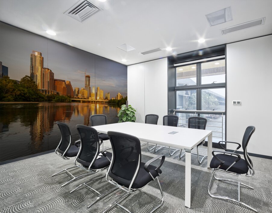 Waterline dominates city skyline of Austin Texas at sunset in 20 Wall Printing