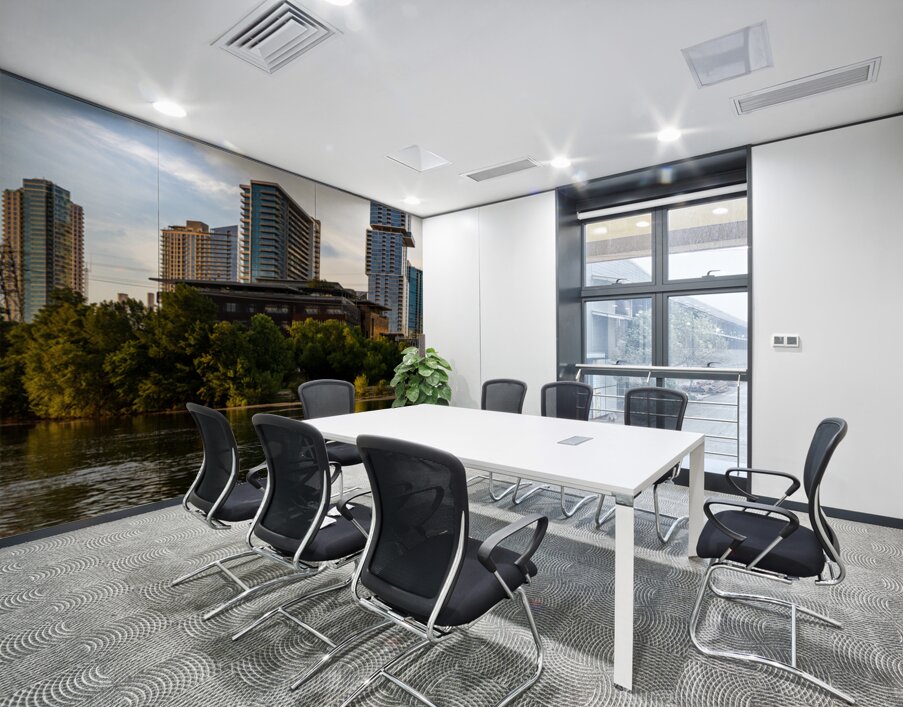 Detail Austin Central Library on waterfront in city skyline Texas Wall Printing