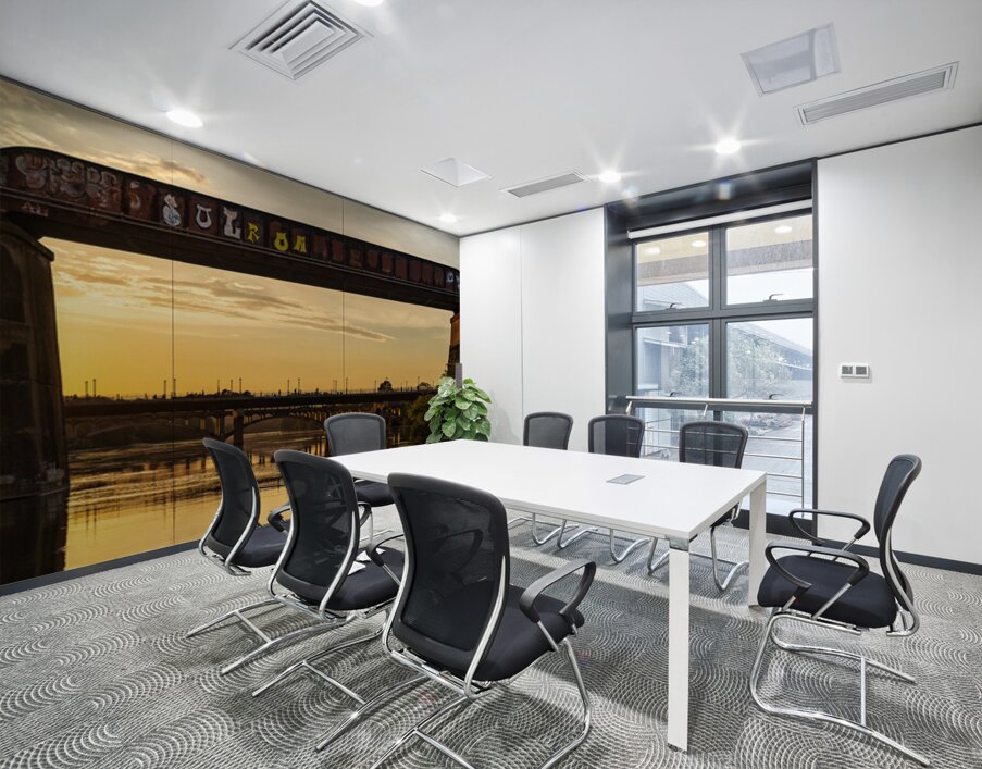 Bridges behind the railroad bridge in Austin at sunset Wall Printing