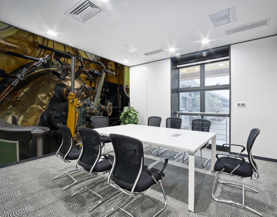 Detail of the driver cabin and controls on an old steam locomoti Wall Printing