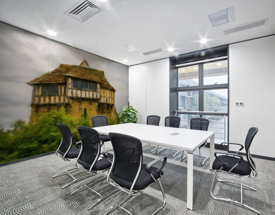 Oil painting of the 13th Century fortified manor house in Shrops Wall Printing