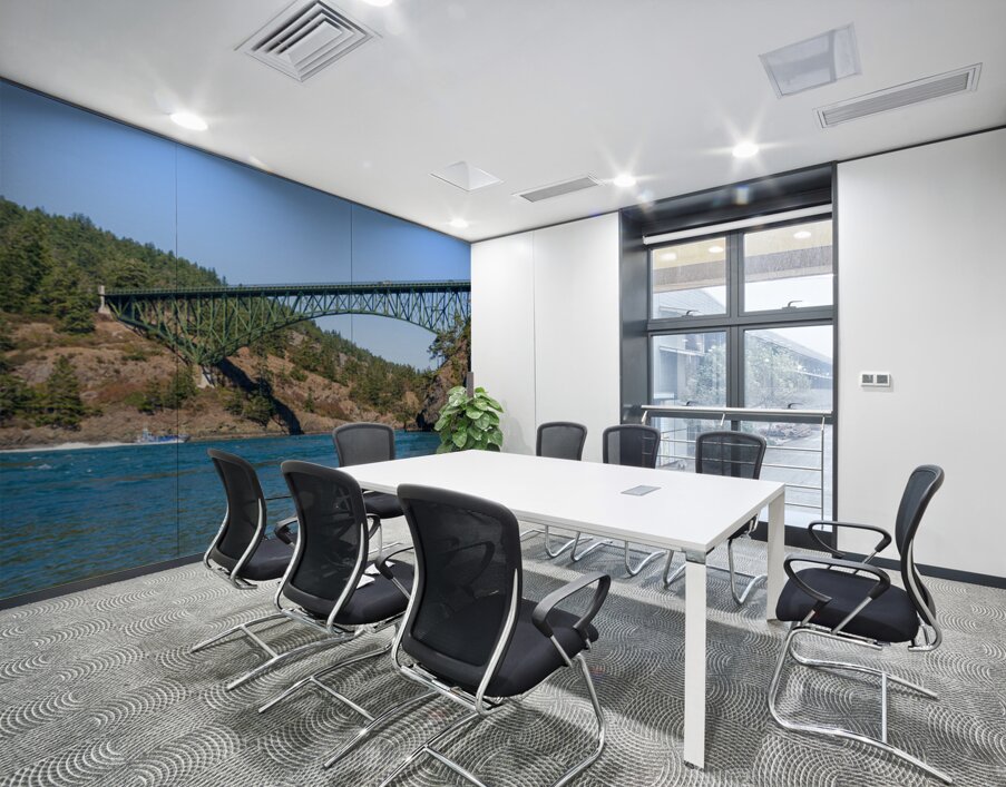 Island Whaler tour sails on Deception Pass under historic cantil Wall Printing