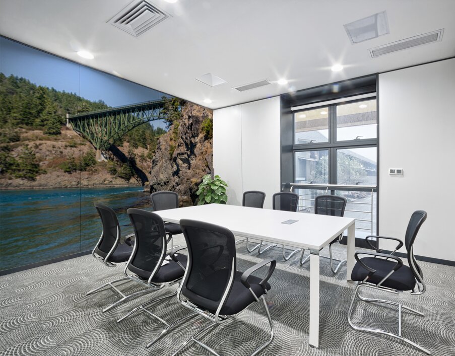 Turbulent water of Deception Pass under historic cantilevered br Wall Printing