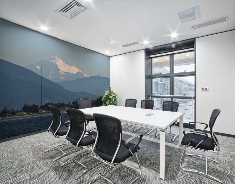 Shades of blue with Mt Baker in misty distance behind Samish Isl Wall Printing