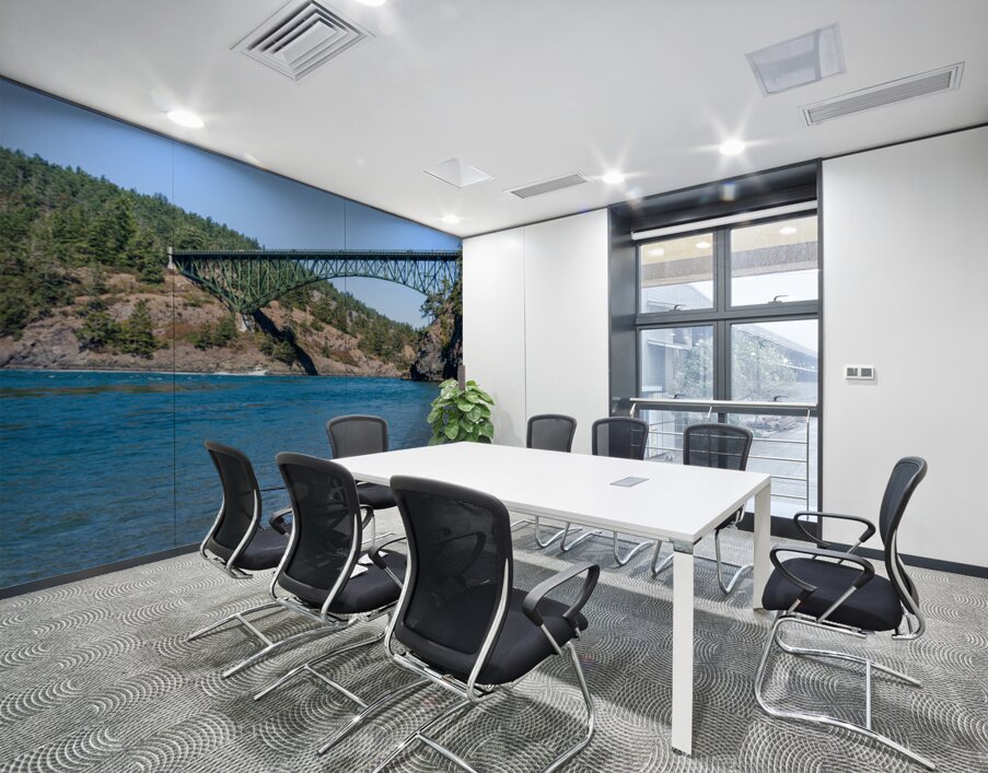 Turbulent water of Deception Pass under historic cantilevered br Wall Printing