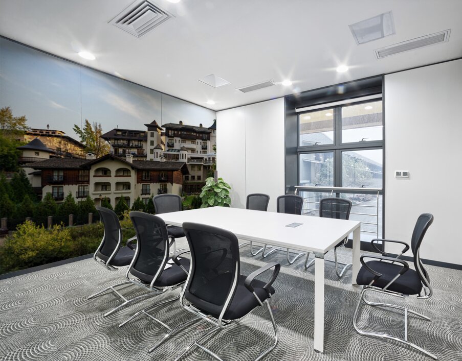 Posthotel by River Wenatchee in Alpine German town of Leavenwort Wall Printing