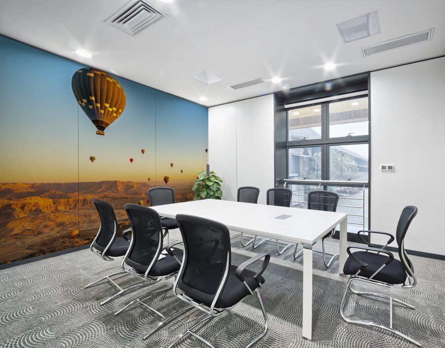 Hot air balloons in sunrise flight over Valley of the Kings in L Wall Printing