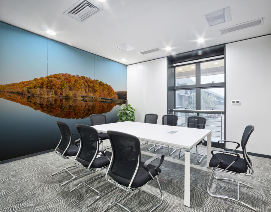 Perfect reflection of autumn leaves in Cheat Lake Wall Printing