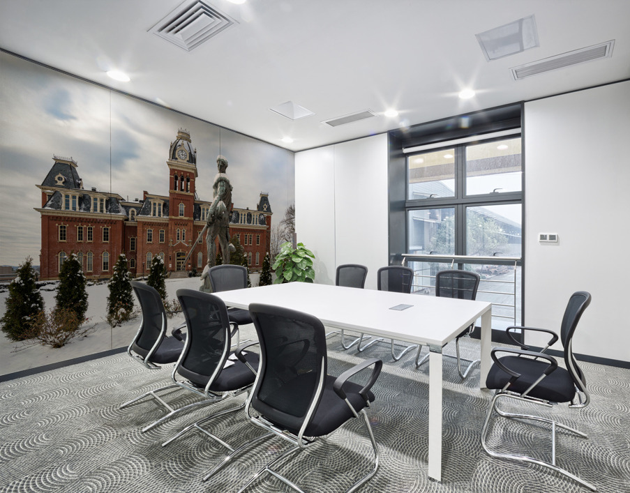 Mountaineer statue against Woodburn Hall Wall Printing