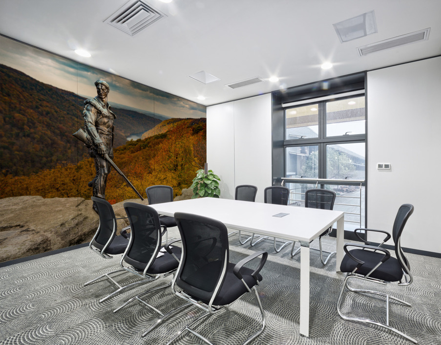 Mountaineer statue from WVU with fall leaves in West Virginia Wall Printing