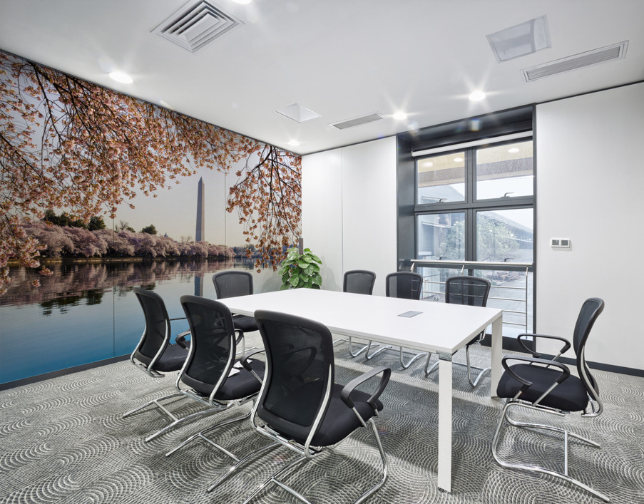 Washington Monument towers above blossoms Wall Printing