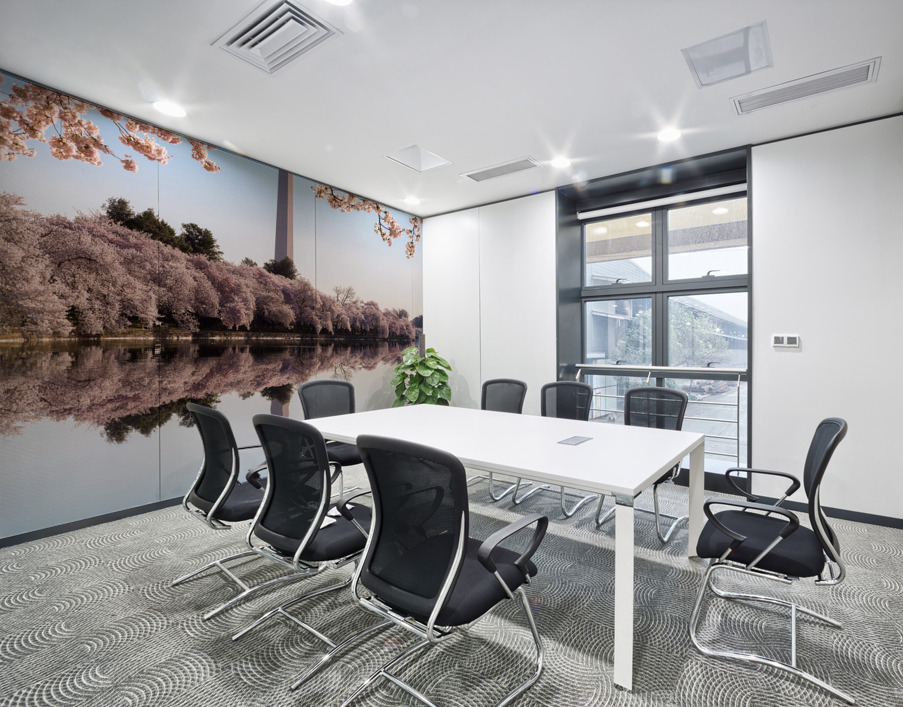 Washington Monument towers above blossoms Wall Printing