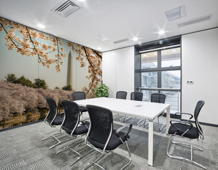 Washington Monument towers above blossoms Wall Printing