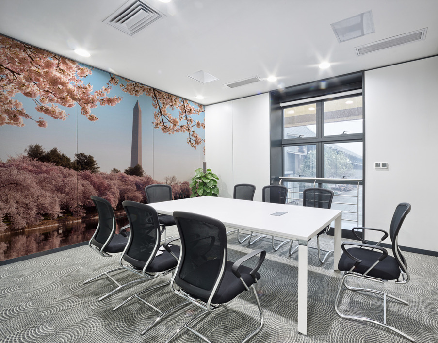 Washington Monument towers above blossoms Wall Printing