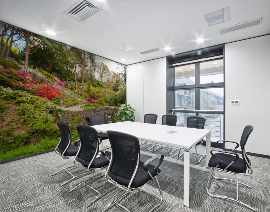 Stone bridge with Azaleas and Rhododendron trees Bodnant Wall Printing