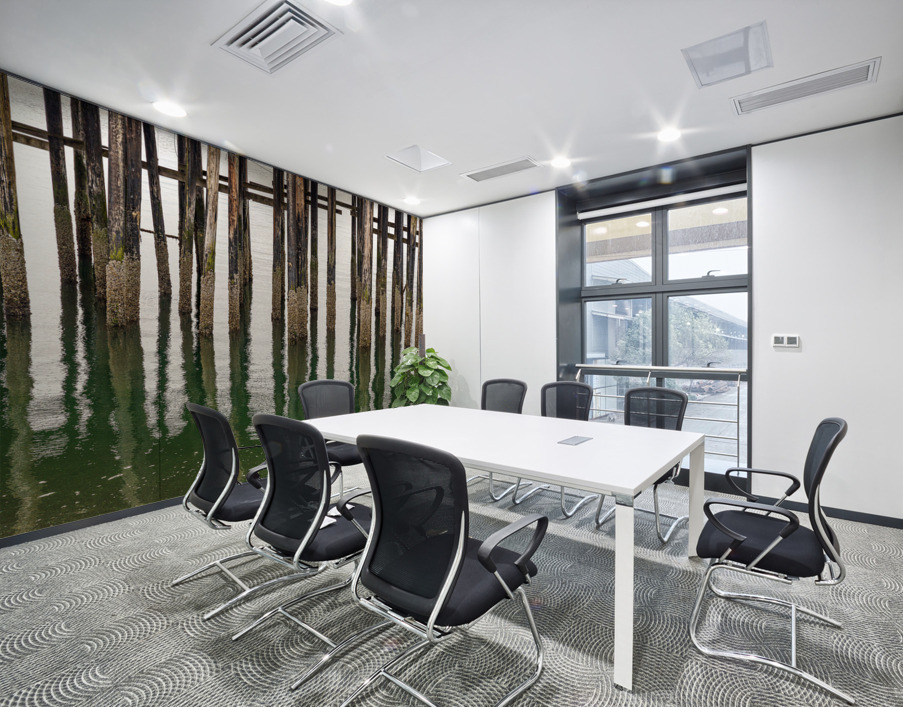 Old wooden pier structure in bay at Icy Strait Point in Alaska Wall Printing