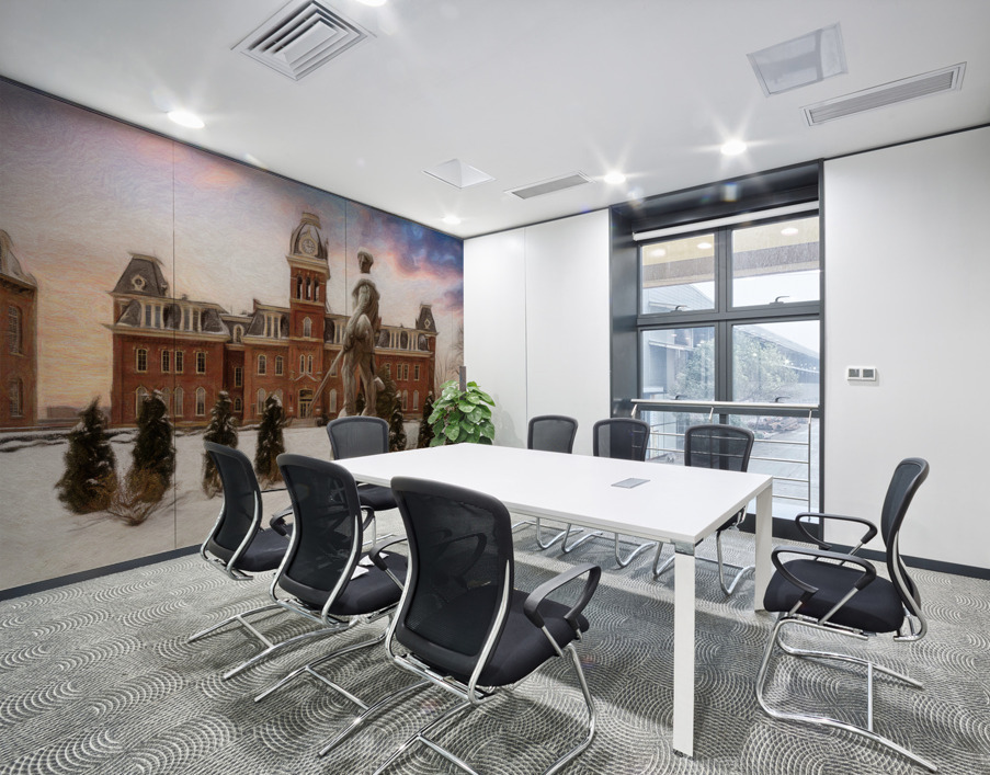 Pastel Mountaineer statue against Woodburn Hall Wall Printing