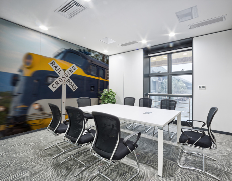 Diesel engine with railroad crossing sign Wall Printing