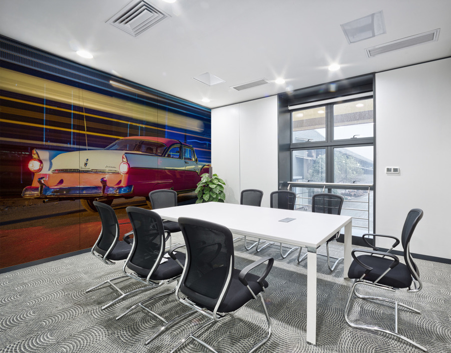 Vintage car at railroad crossing Wall Printing