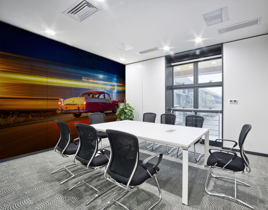 Vintage car at railroad crossing Wall Printing