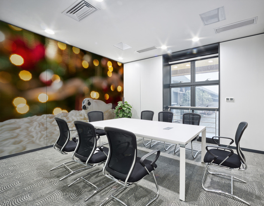 Seal on Christmas cake with tree lights Wall Printing