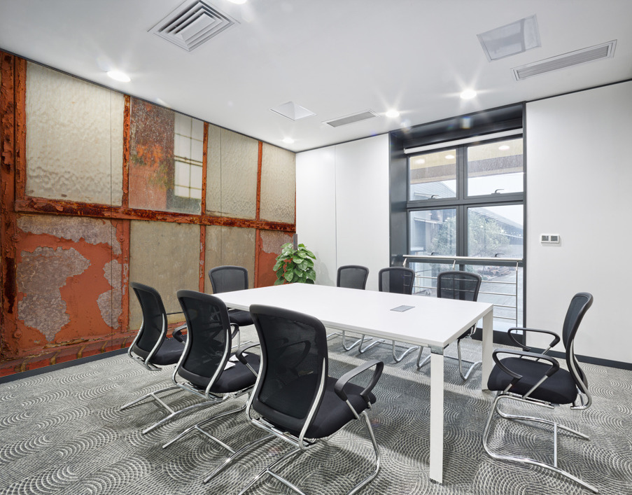 Old rusty window in warehouse painted red and orange Wall Printing