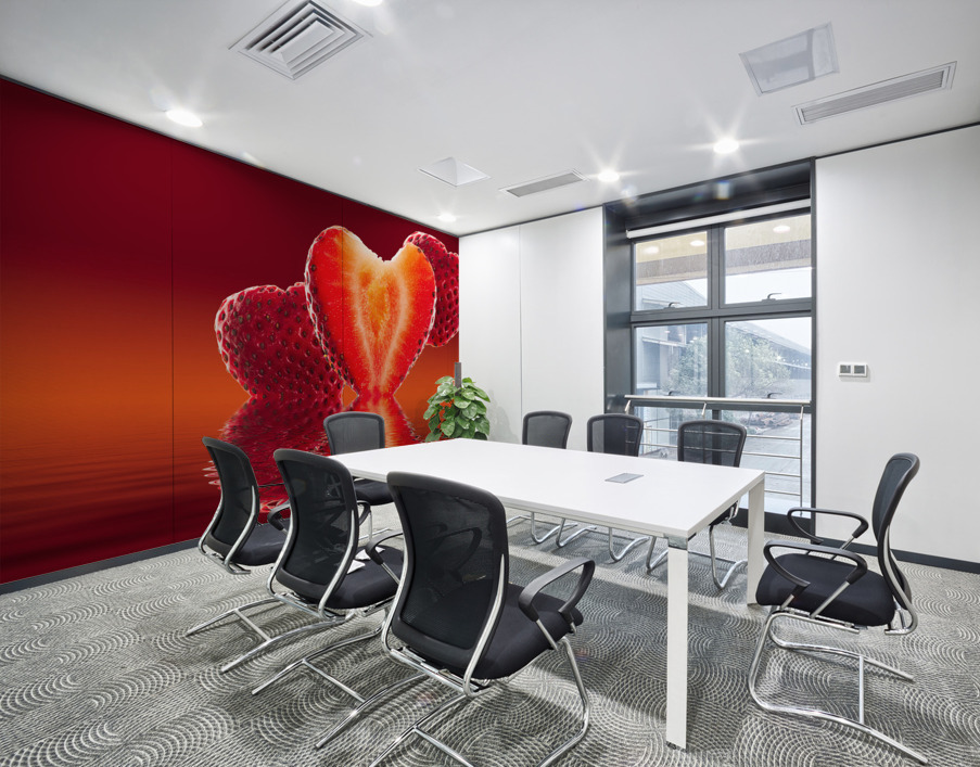 Fresh sliced strawberry in heart shape reflected Wall Printing