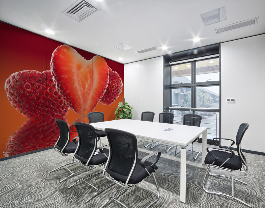 Fresh sliced strawberry in heart shape reflected Wall Printing