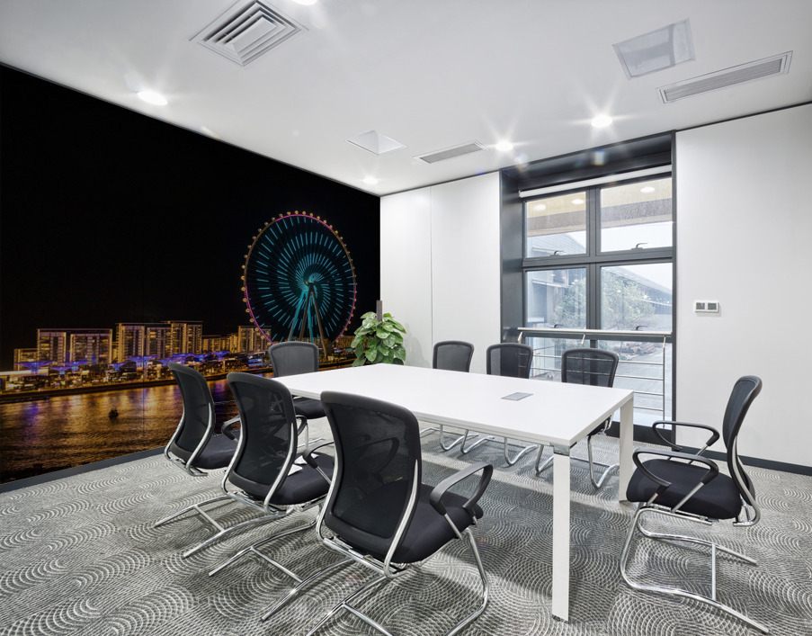 Light show on Ain Dubai observation wheel at sunset Wall Printing